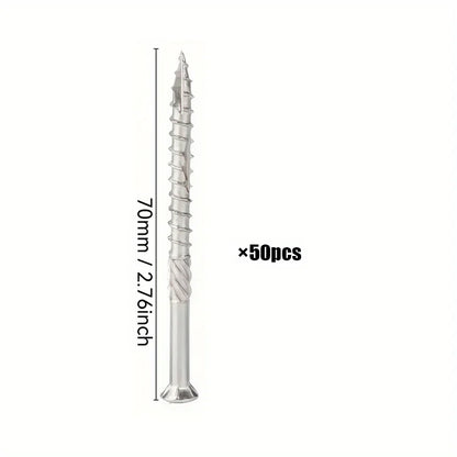 50 pieces of stainless steel self-tapping deck wood screws for decking, fence assembly, outdoor wood installation