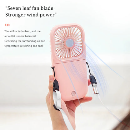 Handheld small fan, outdoor mini folding fan, USB charging portable neck hanging fan, desktop stand small fan