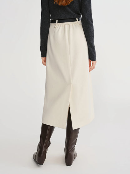 DUSHU Classic Long and Short Elastic Waist A-line Skirt 2025 Winter Skirt for Women Solid Simple Commuting Office Ladies College