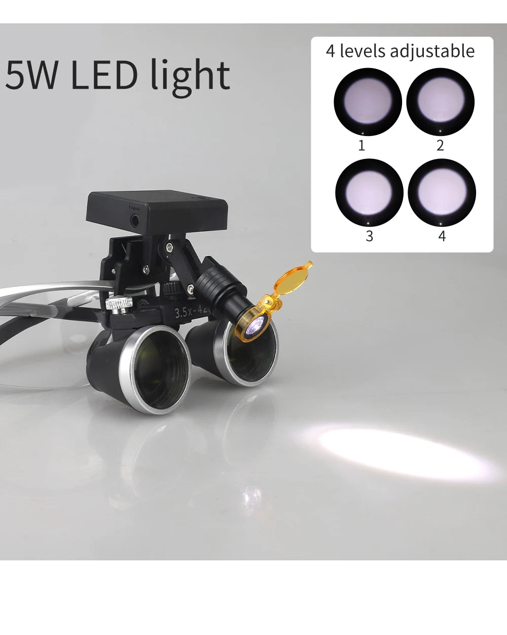 2.5X/3.5X 420mm Dental Loupe Magnifier Binocular Magnifier Surgery Surgical Operation Loupe with Spotlight Head Light 5W LED