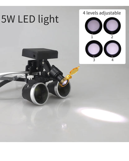 2.5X/3.5X 420mm Dental Loupe Magnifier Binocular Magnifier Surgery Surgical Operation Loupe with Spotlight Head Light 5W LED