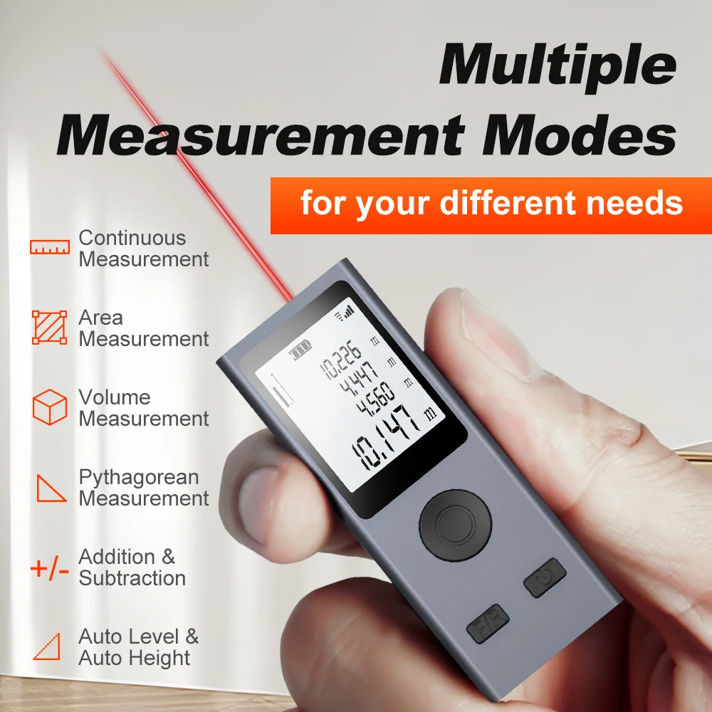Mini Size Laser Distance Meter with USB Rechargeable Measurement Pythagoras Area Volume Measurement M/FT/IN Unit Swi