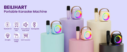 Haomuren Portable Karaoke Machine with Wireless 1 or 2 Microphone Mini Bluetooth Speaker for Children Singing Family Party Gift