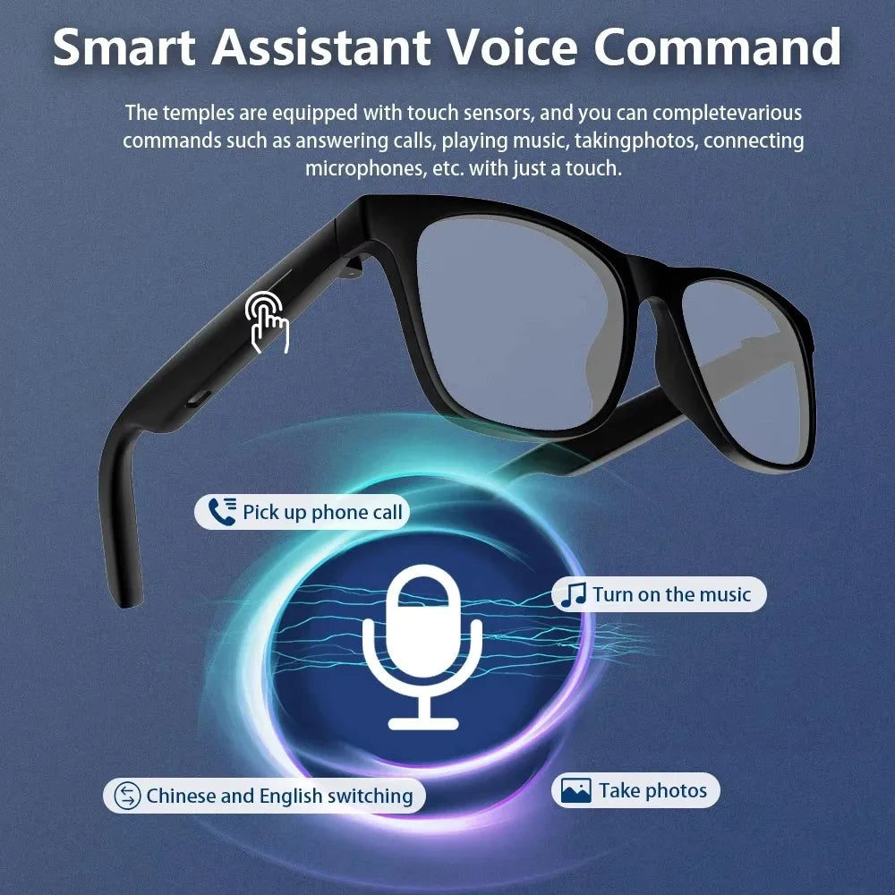 AI Smart Glasses Remote Control Touch Photo Camera Recording Translator Voice Assistant Music Wireless Bluetooth Sunglasses