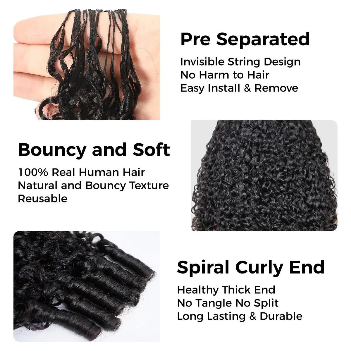 Burmese Curly Crochet Human Hair Pre Looped Deep Wave Human Hair Crochet Miracle Knots Feathered Human Crochet Hair Extensions