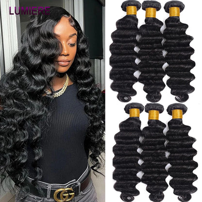 Loose Deep Wave Bundles 100% Virgin Raw Brazilian Human Hair Weave 1/3/4   Bundle Deals Hair Extension Double Weft Wholeasle 30"