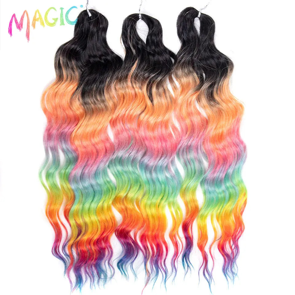 Anna Synthetic Hair 24 Inch Water Wave Braiding Hair Extensions Ombre Blonde Deep Wave Afro Curl Twist Crochet Hair for Women