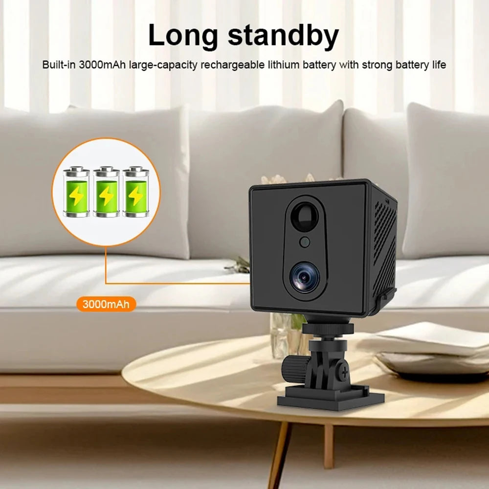 5MP 4G SIM Card Mini Camera Indoor Night Vision Surveillance Security Monitoring Rechargeable 3000 mAh Battery Powered Home Cam