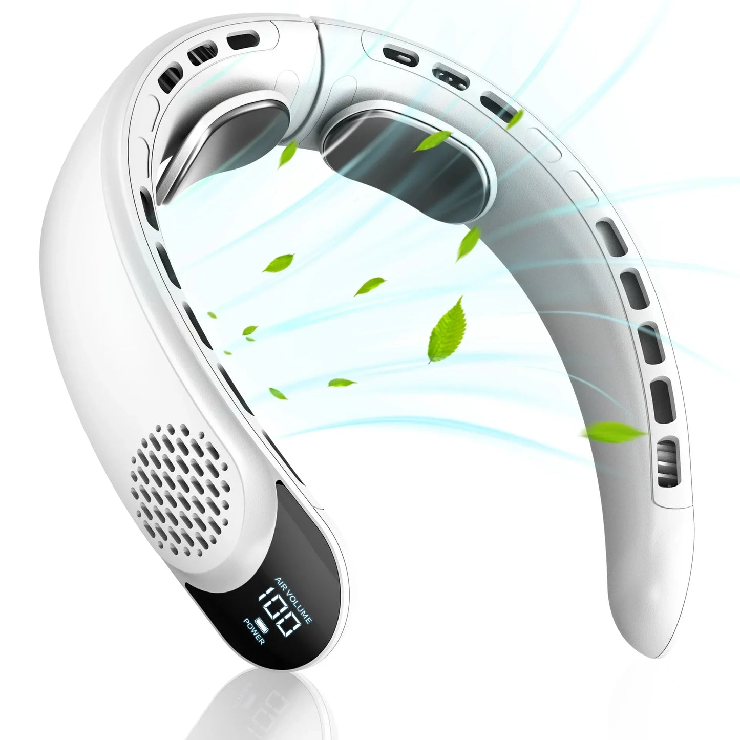 4000mAh Leafless Portable Neck Fan Turbine Vaneless Design 3 Gears Super Strong Wind Fast Cooling Digital Display for Outdoor