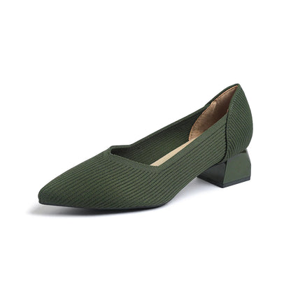 2025 New Women's High Heels Large 42/43 Fashion Pointed Anti slip Rubber Bottom Knitted Breathable Shoes