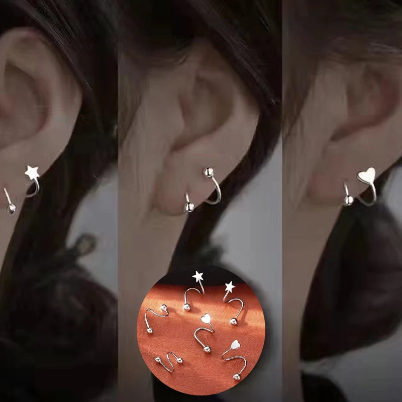 EVISPOL Silverly Flash Crystal Spiral Star Stud Earrings Summer Small Fresh Female Heart Earring New Trendy Personality Earrings