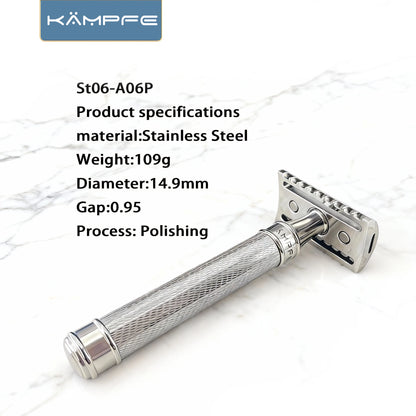 KAMPFE Men's Stainless Steel Double-Edged Safety Razor Traditional Manual Shaving Tool Gift with CNC Machining