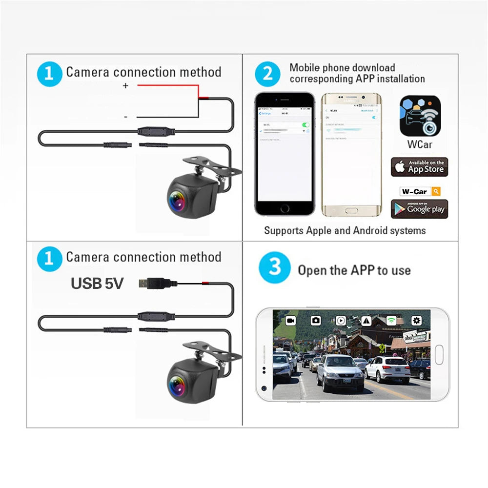 Car Rear View Camera Wifi HD 170 Degree Rear View Camera Wireless Waterproof Wifi Backup Camera 12V 24V for Android Ios