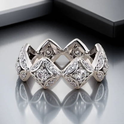 Geometric White Zircon Round Stone Rings For Women Silver Color Engagement Pormise Band Bridal Wedding Jewelry Mother's Day Gift