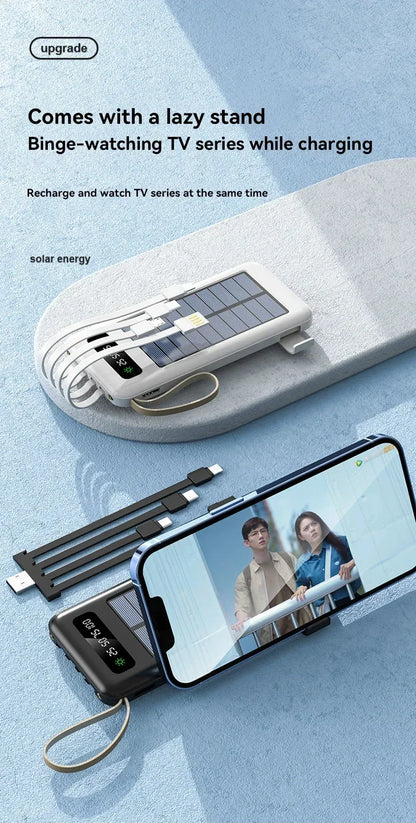 Solar Power Bank 500000mAh Fast Charging Powerbank High Capacity Portable Mobile Power Flashlight Built in 4 Cables Battery