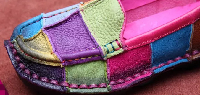 Koznoy 2.5cm Native Flats Shoes Women Natural Cow Genuine Leather Big Size Mixed Color Soft Soled Loafer Ethnic Moccasins Comfy