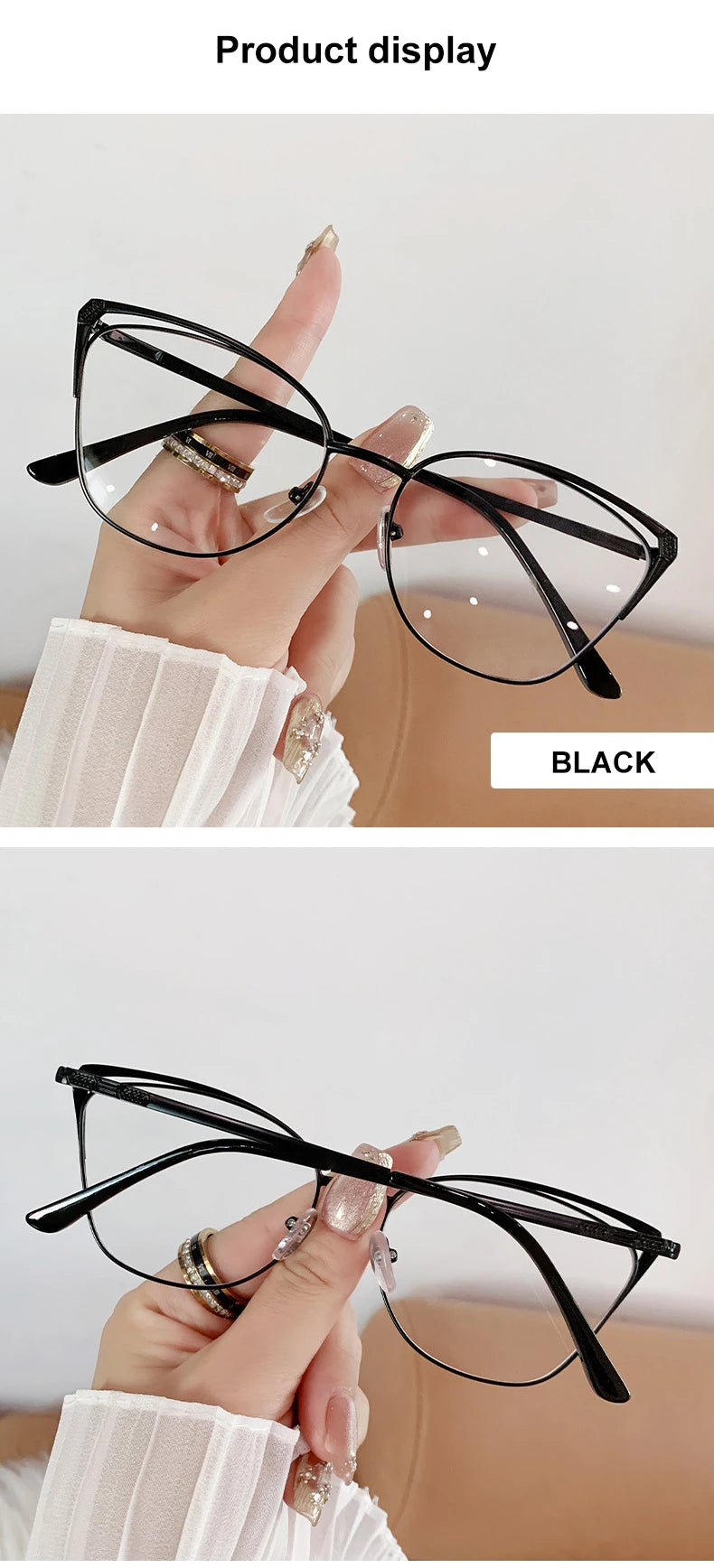 CAIDERONI Trend Cat Eye Women Fashion Anti Blue Light Metal Glasses Butterfly Customized Lens Reading Glasses Women Myopic 25062