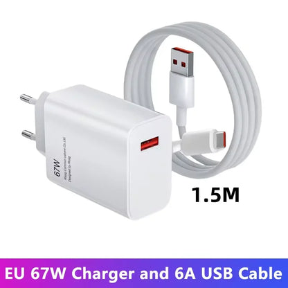 Total 67W USB GaN Charger Fast Charging Wall Phone Adapter 6A USB to TypeC Cable Quick Charge 3.0 Plug For iPhone Samsung Xiaomi