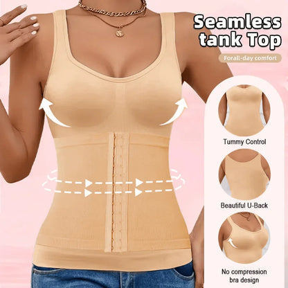 1PC Highly Elastic Women'S 3in1 Camisole Seamless Waist Trainer Removable Bra Pad Hook Adjustable Tummy Control Shaping Tank Top