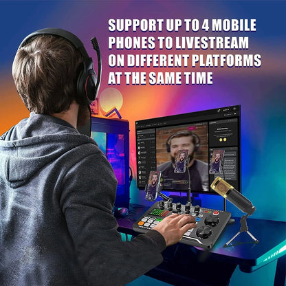 DJ Equipment Microphone Sound Card Console Studio Sound Card Kit Cable Phone Mixing Computer Live Voice Mixer F998 Sound Card