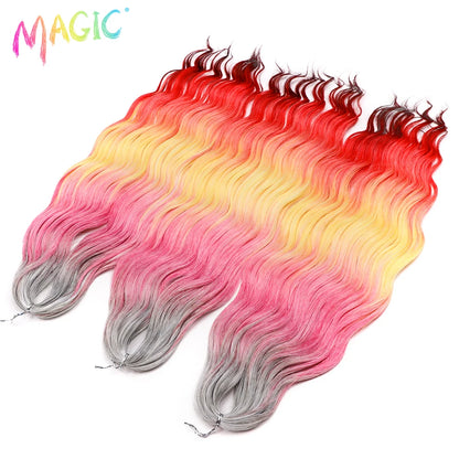 Anna Synthetic Hair 24 Inch Water Wave Braiding Hair Extensions Ombre Blonde Deep Wave Afro Curl Twist Crochet Hair for Women