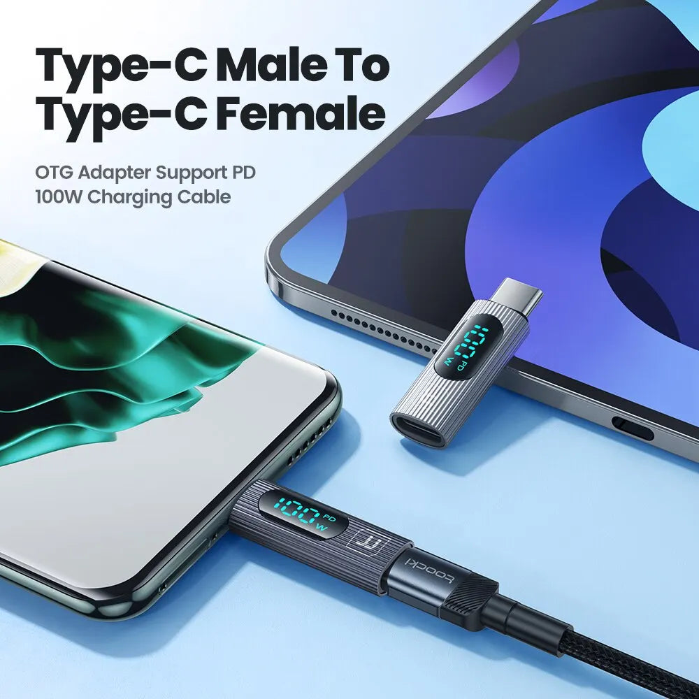 Toocki 2 Pack OTG Adapter 100W Digital Display USB Type C Male to Type C Female OTG Adapter PD Fast Charging Convertor For Redmi