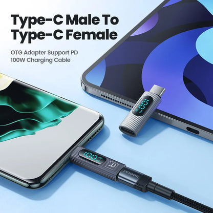 Toocki 2 Pack OTG Adapter 100W Digital Display USB Type C Male to Type C Female OTG Adapter PD Fast Charging Convertor For Redmi