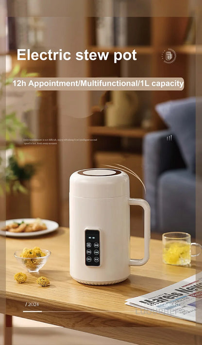 500W Electric Kettle 12h Appointment Porridge Special Pot Portable 304 Stainless Steel Health Cup Multifunctional Rice Cooker 1L