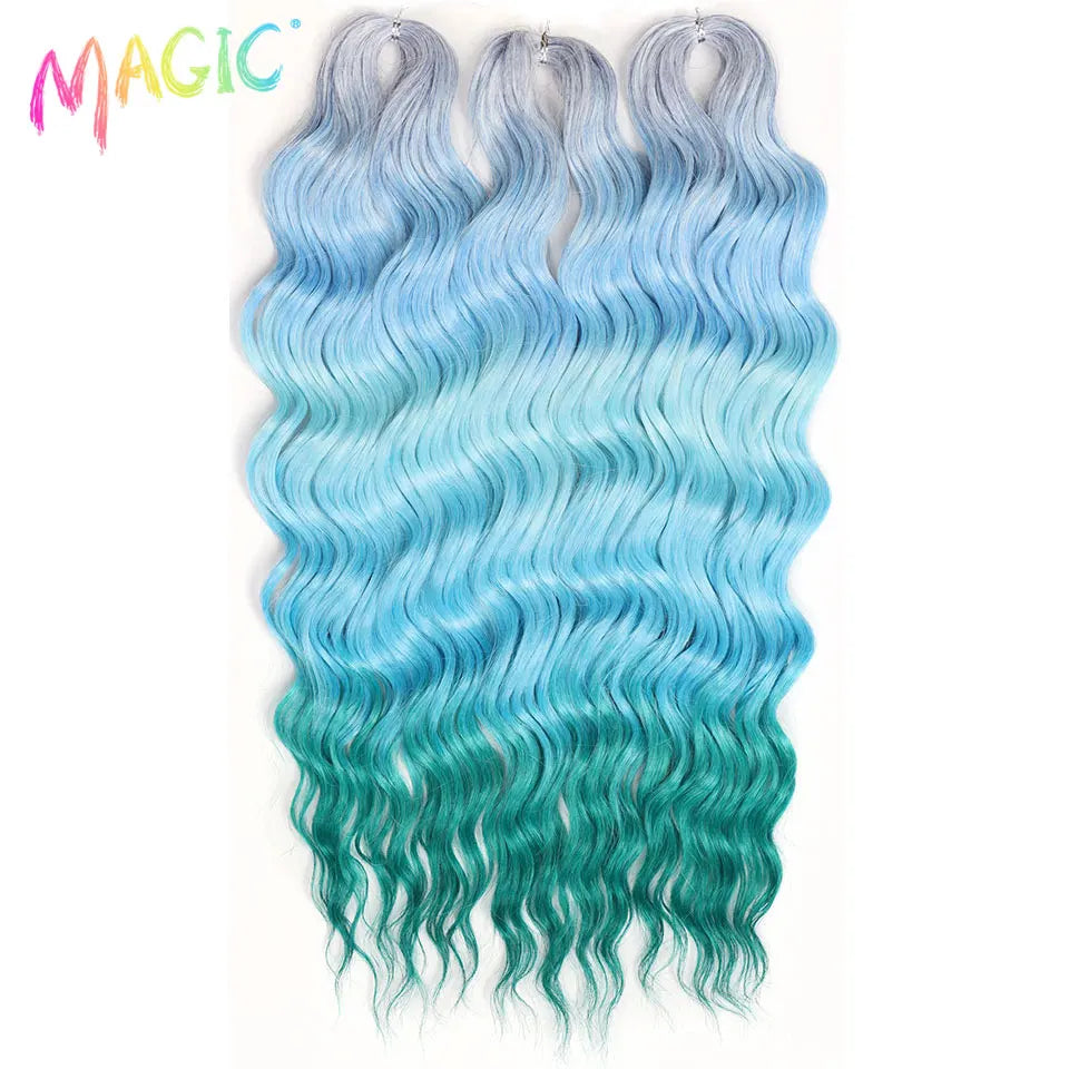 Anna Synthetic Hair 24 Inch Water Wave Braiding Hair Extensions Ombre Blonde Deep Wave Afro Curl Twist Crochet Hair for Women