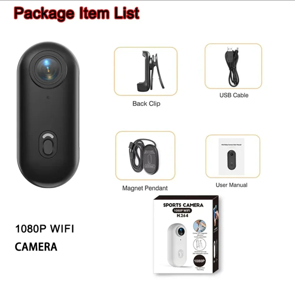 4K WiFi HD POV Magnetic Mini Action Camera Wireless Pocket Video Vlog Cam Helmet Motorcycle Bicycle Sports Holder Mount Recorder