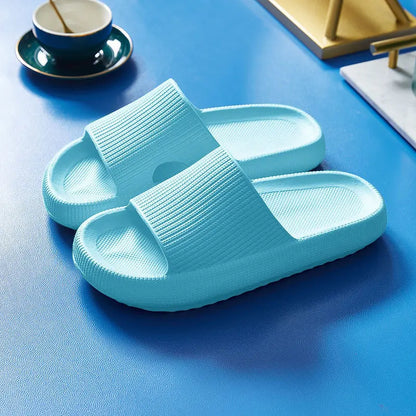 EVA Thick Sole 4cm Bathroom Slippers Cloud-Like Comfort Home Use Couple Height Increasing Indoor Solid Color Summer Sandals