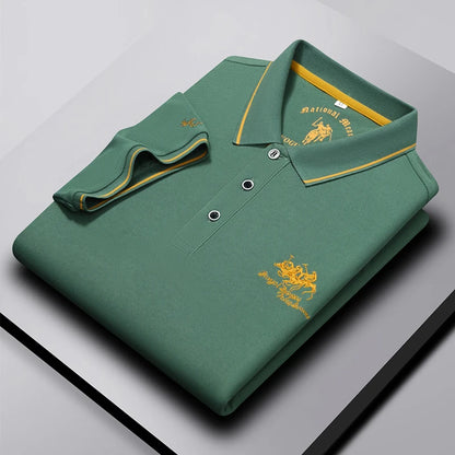 Men's Business Casual Short Sleeved Embroidered Solid Color Polo Shirt Fashionable Breathable Comfortable Summer Versatile Top
