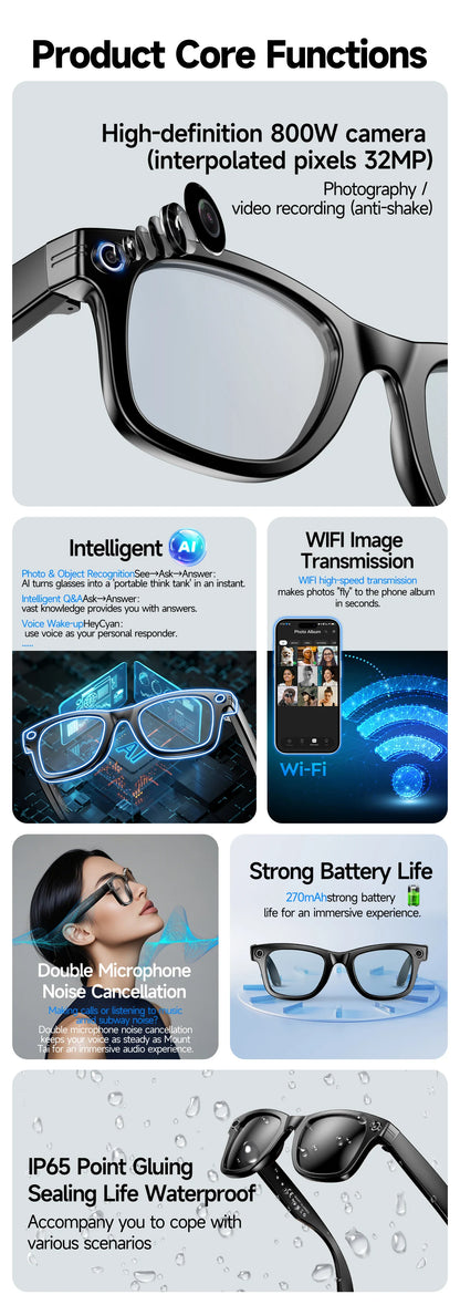 New Upgrade Smart glasses With Camera Video Recording AI Photo Recognition Bluetooth Call Translation Voice Sunglasses Men Women