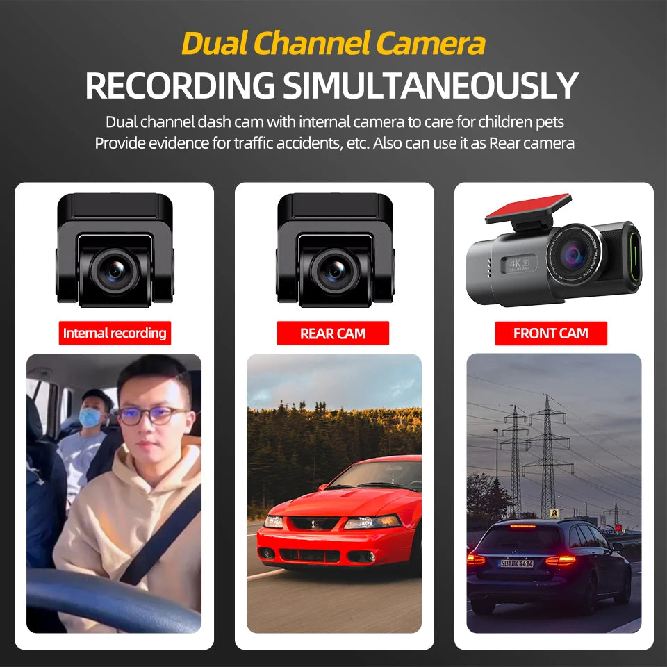 Dash Cam 4K GPS WIFI APP 24H Night Vision Mini Optional Rear Lens Dashcam Car DVR Video Recorder Camera For Car Black Box
