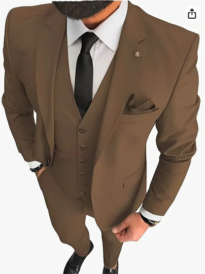Men's Suits 3pcs Mens Business Suit Notch Lapel Blazer Formal Wedding Groom Pants Tux Vest Tuxedos (Blazer+vest+Pants)