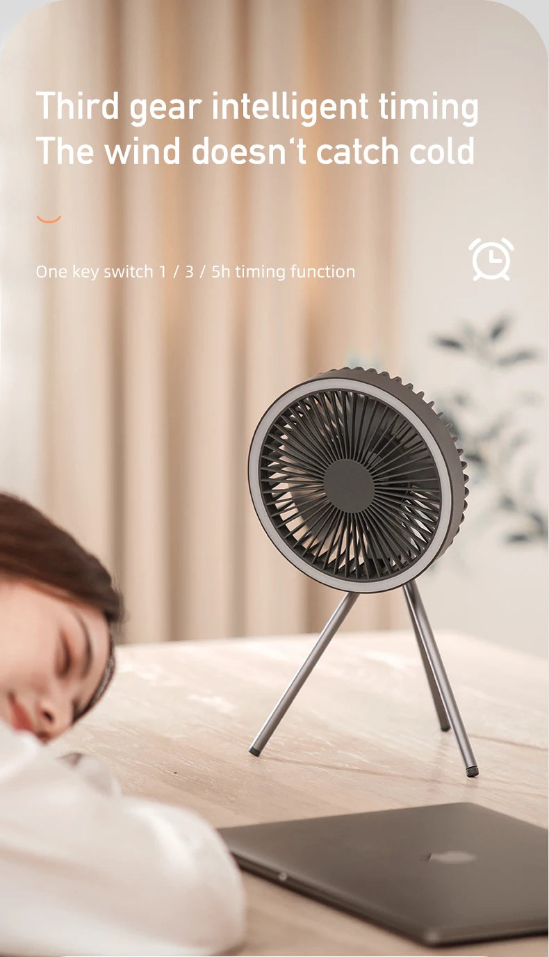 DQ212 Air Cooling Fan USB Chargeable Desk Tripod Stand with Night Light Portable Outdoor Camping Ceiling Fan Home Appliances
