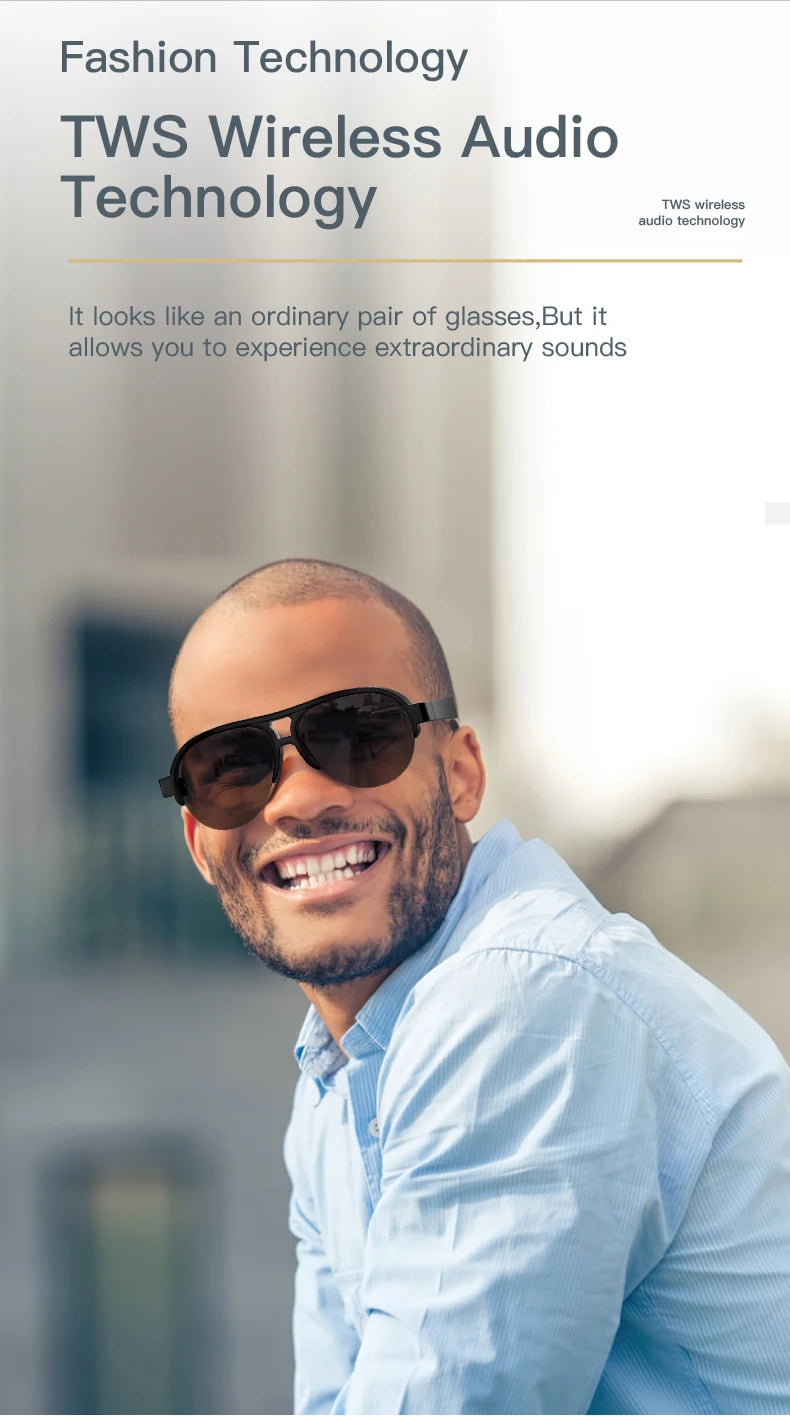 F08 Open-Ear Design Music & Calls Wireless Audio Eyewear Polarized Lenses Built-in Mic Semi-Rim Bluetooth Sunglasses