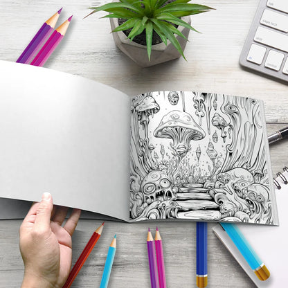 Mushroom World Coloring Books Gift For Birthday Party 20 Page Relieve Stress Kill Time Graffiti Painting Drawing Art Book