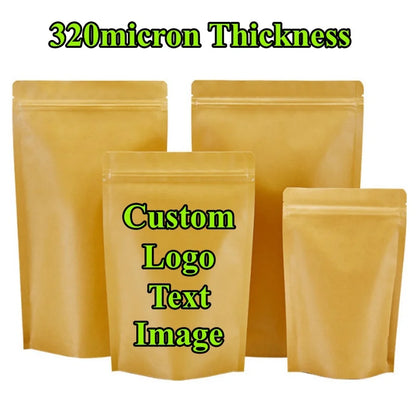 100PCS Stand-up Kraft Paper Foil Ziplock Storage Bag DIY Custom Logo Matcha Cocoa Powder Coffee Tea Spice Candy Beaf Pouches