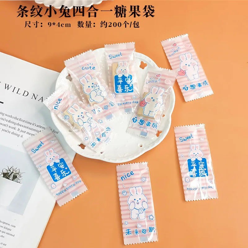 200Pcs 9x4cm Happy New Year Nougat Candy Sugar Bags Handmade DIY Gift Plastic Machine Sealed Packing