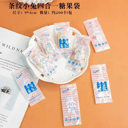 200Pcs 9x4cm Happy New Year Nougat Candy Sugar Bags Handmade DIY Gift Plastic Machine Sealed Packing
