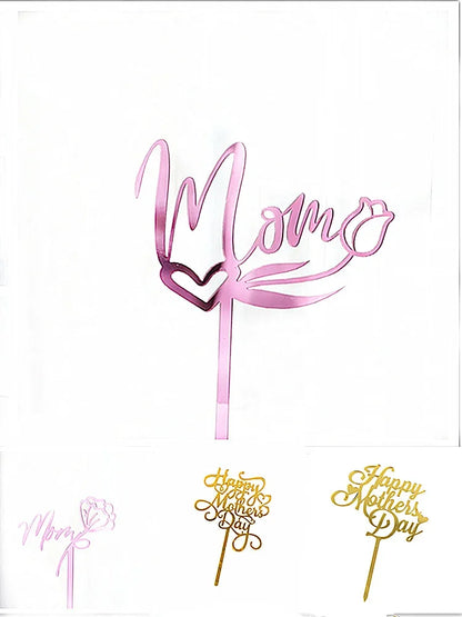 New Happy Mother's Day Birthday Cake Topper Gold High-grade Acrylic MOM Party Cake Toppers Mother's Day Gifts Dessert Decoration