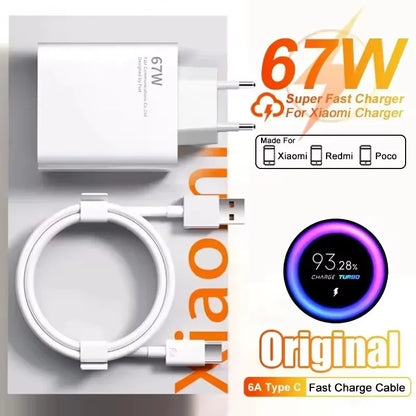 Total 67W USB GaN Charger Fast Charging Wall Phone Adapter 6A USB to TypeC Cable Quick Charge 3.0 Plug For iPhone Samsung Xiaomi