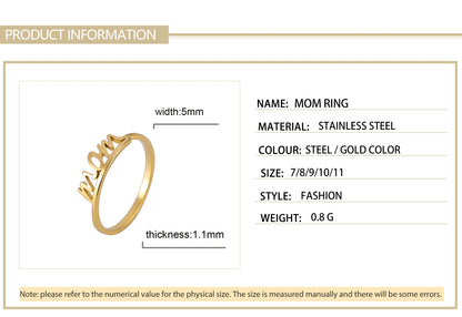 Skyrim Letter Mom Ring Women's Stainless Steel Minimalist Finger Rings 2026 New Fashion Jewelry Mother's Day Gift Wholesale