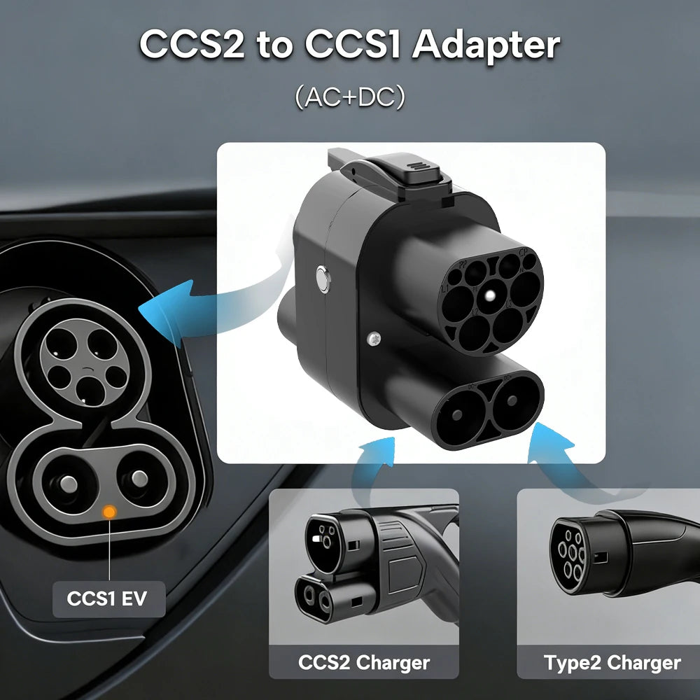 Unirise CCS2 To CCS1 EV Adapter 250kW 250A 1000v DC+AC Charger Connector CCS Combo 2 to CCS1 Fast Electric Car Charging Adapter