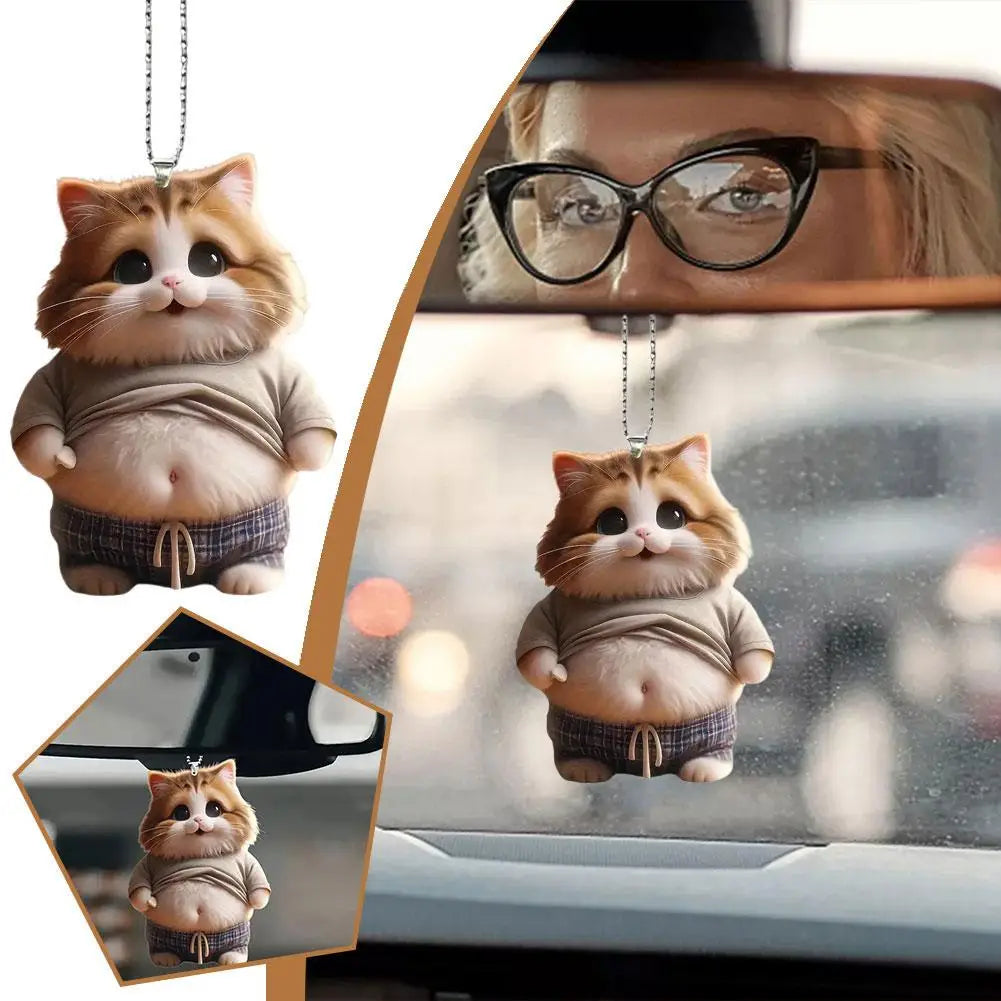 Fat Puppy Keychain 2D Flat Acrylic Cartoon Dog Ornament Car Mirror Backpacks Hanging Pendant For Home Decor