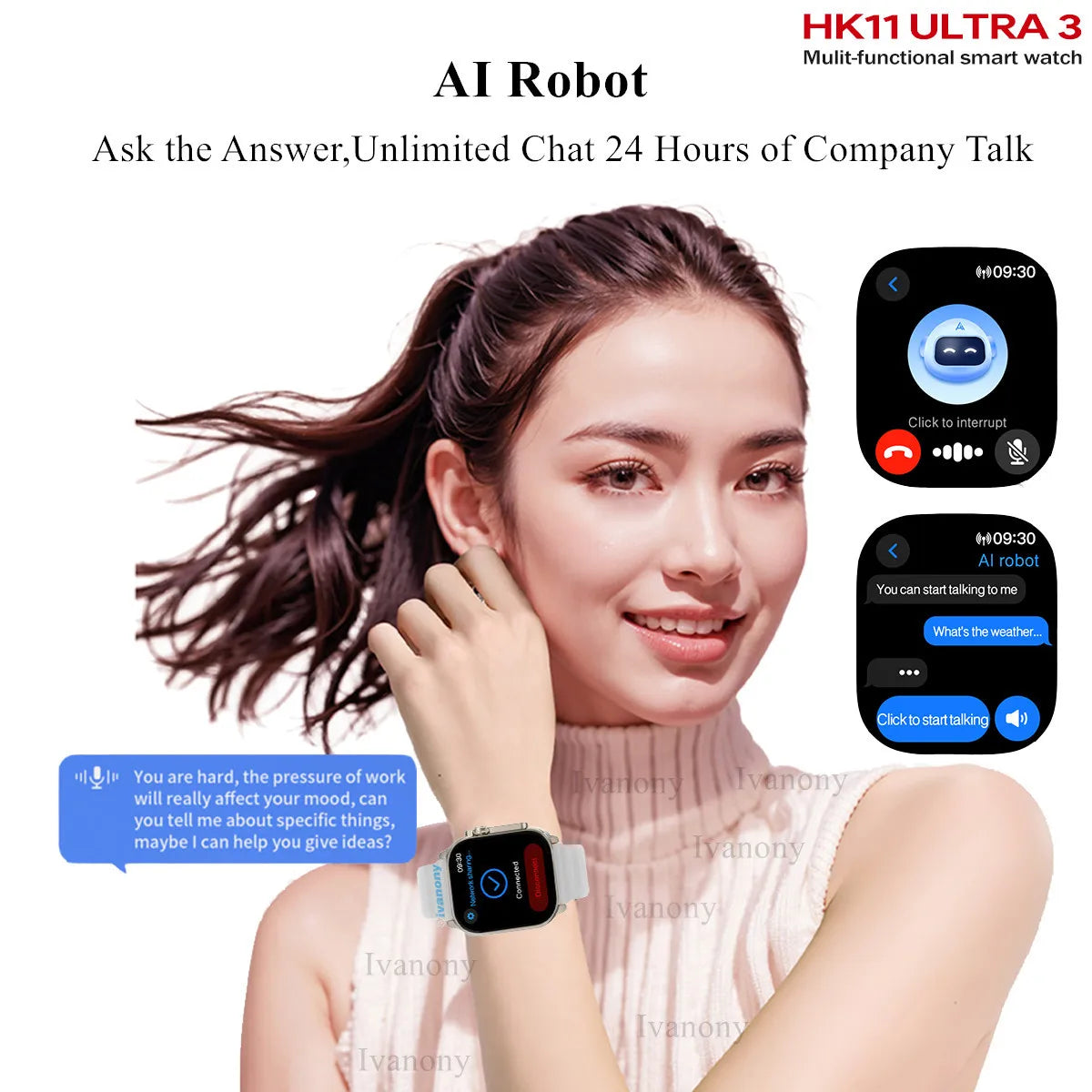 Smart Watch HK11 Ultra3 Schedule Reminder Support TWS Earphone Connect Network Sharing AI Robot Offline Voice Wake up Smartwatch