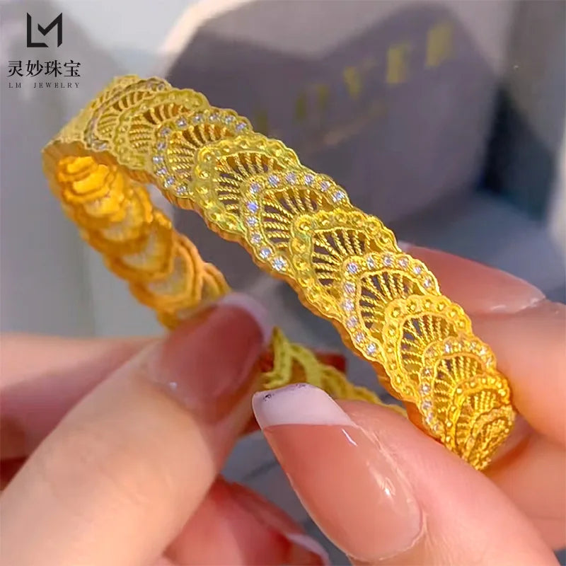 9999 24K real gold phoenix feather silk hollow bracelet wide-face open buckle to send girlfriend gifts to mother on Mother's Day