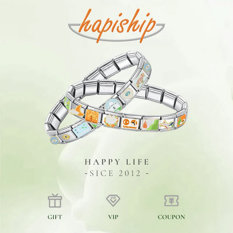Hapiship 2024 Women's Gift Music Guitar Piano Italian Charms Links Beads Fit 9mm Stainless Steel Bracelet DIY Jewelry DJ1319-B