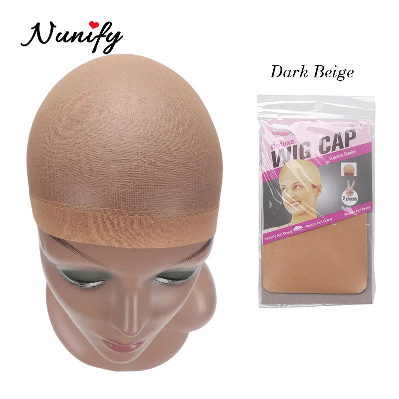 Nunify Nude Stocking Wig Cap Mesh Net Bald Cap For Install Wigs 2Pcs/Pack Free Size Strechy Stocking Cap Breathable Hairnet